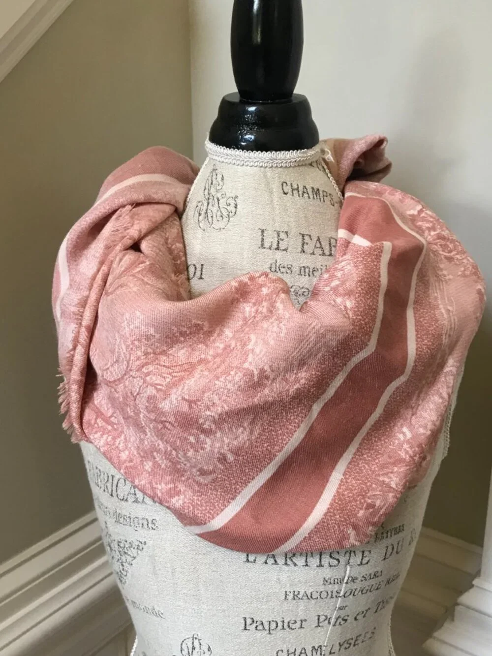 Christian Dior Rose des Vents Toile de Jouy Sauvage Shawl Scarf Wrap Wool Silk